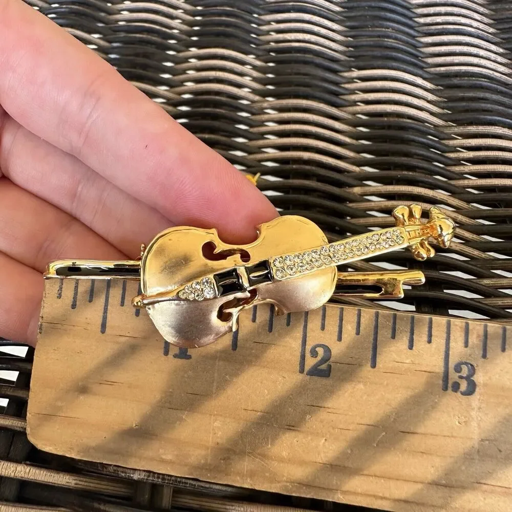 Golden‎ Violin Pin Bow Fiddle Music Fiddler Orchestra Symphony Band Musician